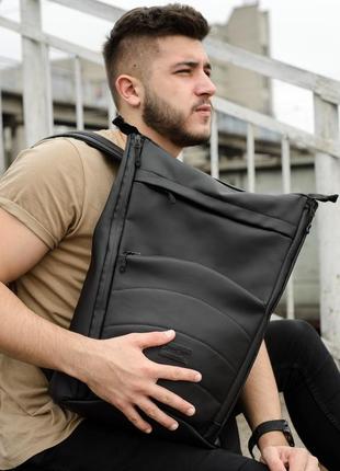 Черный мужской рюкзак rolltop для путешествий с отделением для ноутбука тренд 20214 фото