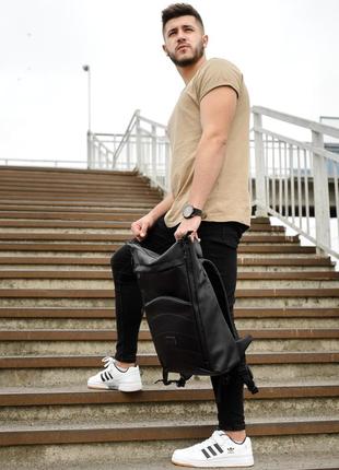 Черный мужской рюкзак rolltop для путешествий с отделением для ноутбука тренд 20219 фото