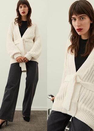 Молочный кардиган на запах с прядкой h&amp;m с шерстью
