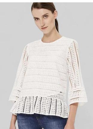 Біла блуза hobbs london з вишивкою рішельє та баскою