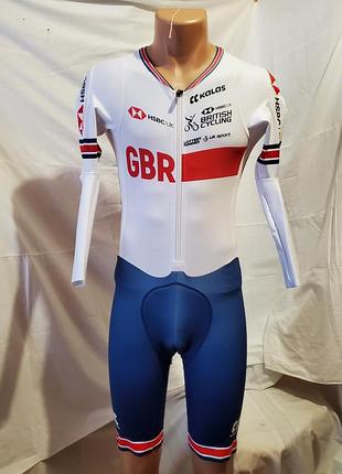 Аеродинамічний велосипедний комбінезон (skinsuit) від бренду kalas, розроблений для професійної команди great britain cycling team, розмір 4, новий.