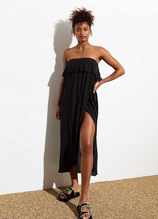 Новое натуральное пляжное платье, платье с открытыми плечами на запах, new look.