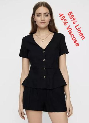 Шикарная льняная блузка тёмно - синего цвета с добавлением вискозы vero moda с биркой