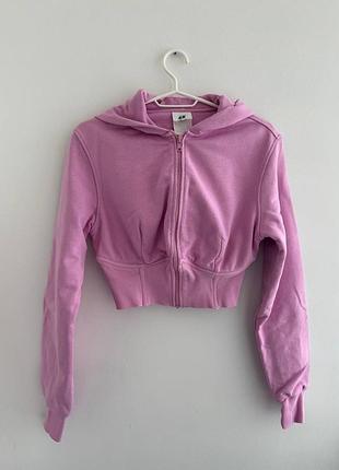 Розовое укороченное зип-худи h&amp;m с корсетным эффектом / кроп-зипка, размер s