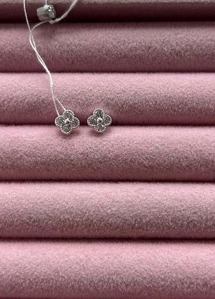 Серебряные серьги клевер на закрутках 925