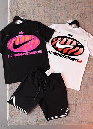Футболка (біла)+футболка (чорна)+шорти з ляпмасами nike- kolo