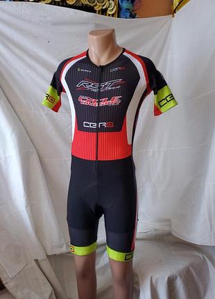 Чоловічий суцільний велокомбінезон (skinsuit) від бренду rst, розмір м, спеціалізується на високоякісному мотоекіпіруванні чорний та червоний колір