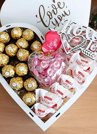 Подарочный бокс с конфетами ferrero и raffaello на праздник день рождения день влюбленных 8 марта (ar425-1)