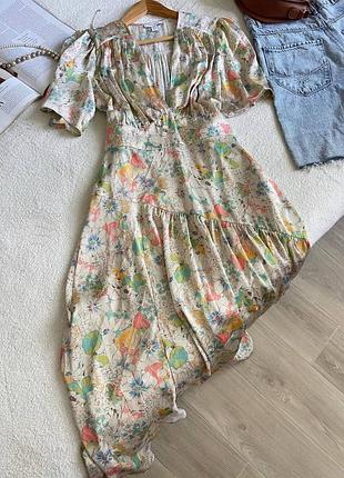Атласное платье "willow" от topshop с цветочным принтом в грузовом стиле