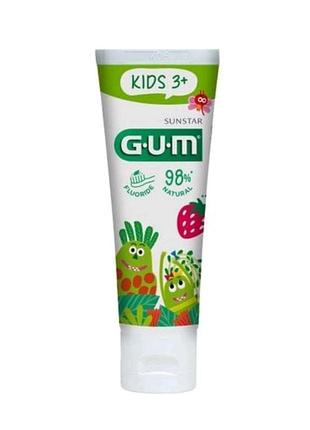 Детская гелевая зубная паста sunstar gum kids 3+ с фтором вкус клубники 50 мл