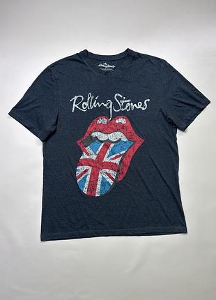 Темно-синя унісекс базова футболка з принтом the rolling stones