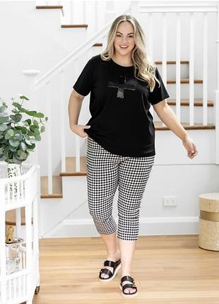 🖤 трендовые стрейчевые капри в клетку виши papaya (matalan) — размер 54-56 (батал)