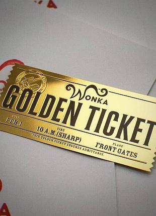 Золотой билет из фильма чарли и шоколадная фабрика вилли вонка шоколад golden ticket willy wonka charlie and the chocolate factory