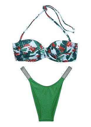 Купальник victoria’s secret оригінал бандо зі зʼємний push up 34b 75b плавки бразильяна зі стразами s вікторія сікрет вс vs