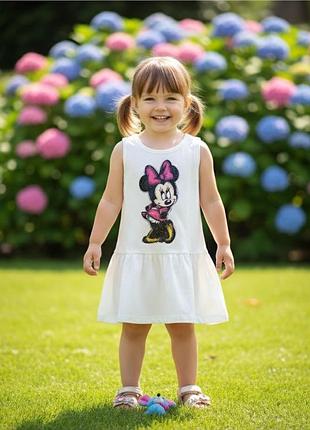 Сарафан с принтом мини маус для девочки 3-5 лет белый. сарафан для девчонки 4619