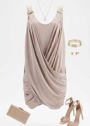 Атласное коктейльное платье h&m пудровое, р. 40 (l)