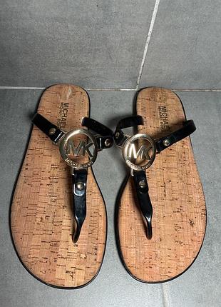 Michael kors mk logo thong sandals black cork