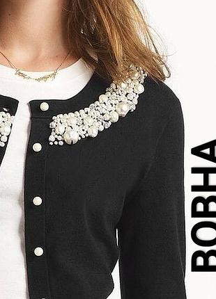 Hallhuber donna шикарный люксовый кардиган из шерсти, декор жемчужинами