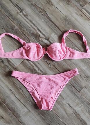 Рожевий купальник жатка prettylittlething, верх eur 40 (l), низ eur 42 (xl)