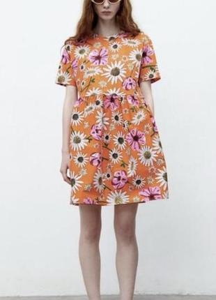 Коттонове яскраве плаття в квіти zara s