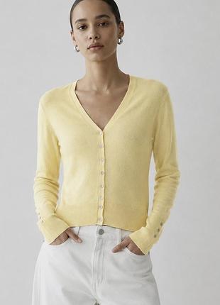 Кардиган primark xs, s, желтая кофта, вискоза, топ с рукавами, свитер летний, приталенный кардиган, кофта на пуговицах, лимонный, натуральная ткань