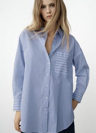 Блакитна бавовняна сорочка в смужку zara
