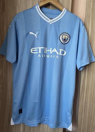 Футболка футбольна чоловіча puma manchester city синій колір розмір 2xl