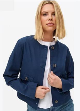 Укорочений жакет з кропивою та льоном від британського бренду tu clothing темно-синій, жіночий, м, ідеальний стан