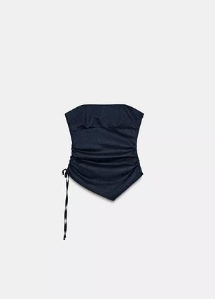 Лляний топ темно-синій zara xs