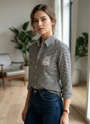 Женская черно-белая клетчатая рубашка от lauren ralph lauren