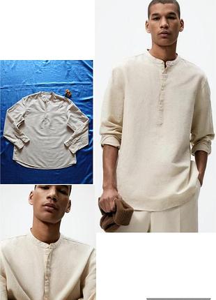 Лен+хлопок, кэжуал, рубашка мужская zara, размер хл