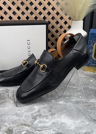 Gucci jordaan horsebit collapsible loafers black мужские туфли лоферы кожа оригинал 41.5 eur