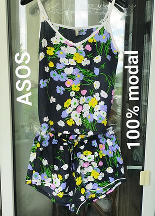 Яркая цветочная пижама asos (майка и шорты) из 100% модала