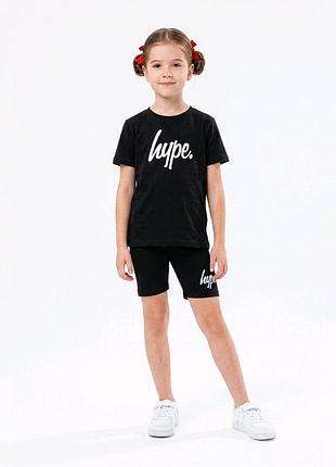 Чорний костюм для дівчинки футболка та велосипедки hype