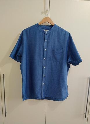 Рубашка uniqlo льон хлопок синяя шведка levis tommy hilfiger gant