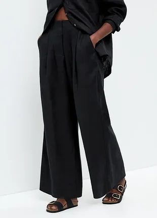 Женские льняные брюки oysho wide-leg linen