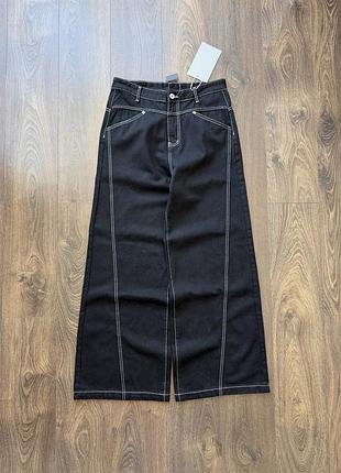 Широкі джинси чорні штани джинсові baggy стильні бігги black y2k sk8 super baggy з білими швами l