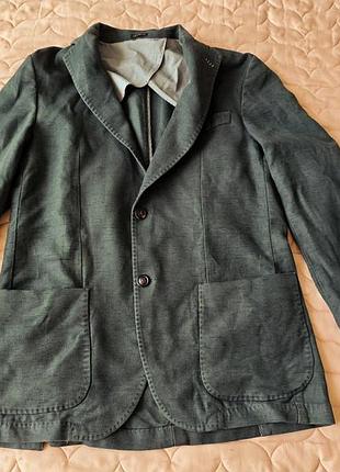 Шикарний літний чоловічий піджак massimo dutti з льону кольору шавлії