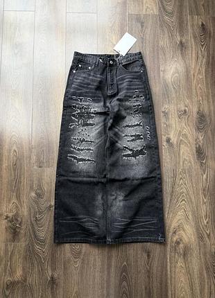 Широкі джинси чорні штани джинсові рванні з потертостями baggy беггі washed y2k sk8 distressed xl