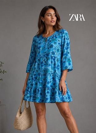 Новое цветочное сине голубое платье оверсайз zara xl