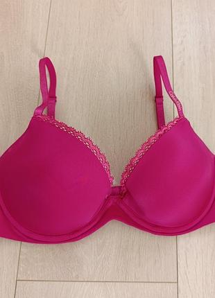 Розовый бюстгальтер базовый бюст гладкий лиф пуш-ап calvin klein 32d 70d