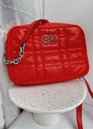 Сумка calvin klein, червоно-помаранчева. розмір 20*14*5 см