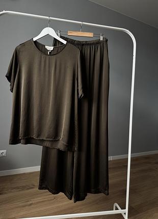 Костюм віскоза, шоколадний жіночий брючний костюм, zelante, m/xl