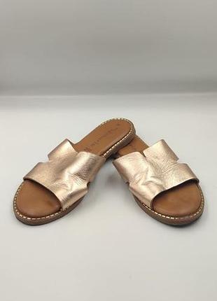 👡 tamaris rose gold metallic leather slides — оригінальні шкіряні шльопанці 39 розмір