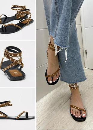 Босоножки сандалии zara с ремешками натуральная кожа