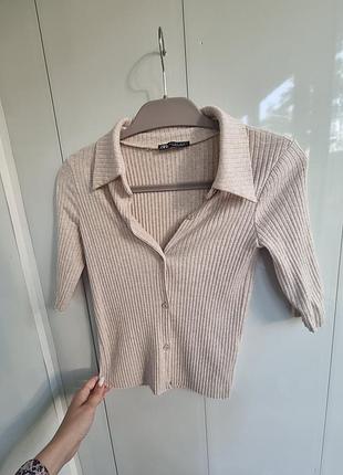 Zara футболка рубчик с беж зара