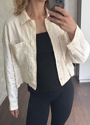 Куртка zara, льон, оверсайз, розмір можна від s до xl, прямий крій