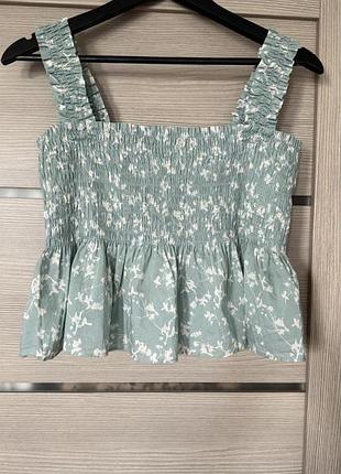 Топ uniqlo xl м’ятного кольору з квітковим принтом