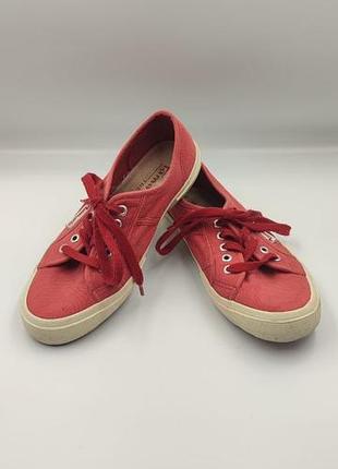 👟 tamaris canvas low sneakers - оригинальные текстильные кораллово-красные кеды 38 размер