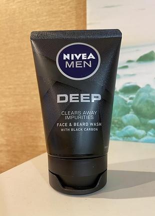 Гель для вмивання nivea men deep для обличчя та бороди з чорним вугіллям